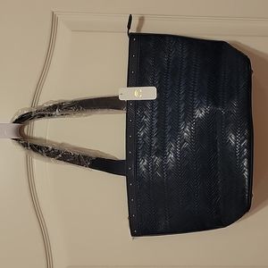 NWT Charming Charlie Faux Leather Dark Blue Braided and Gold Studded Purse